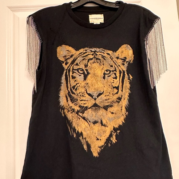 Free People NWOT Vintage Souls Tiger metal fringe T Shirt 🐯 - Picture 4 of 5
